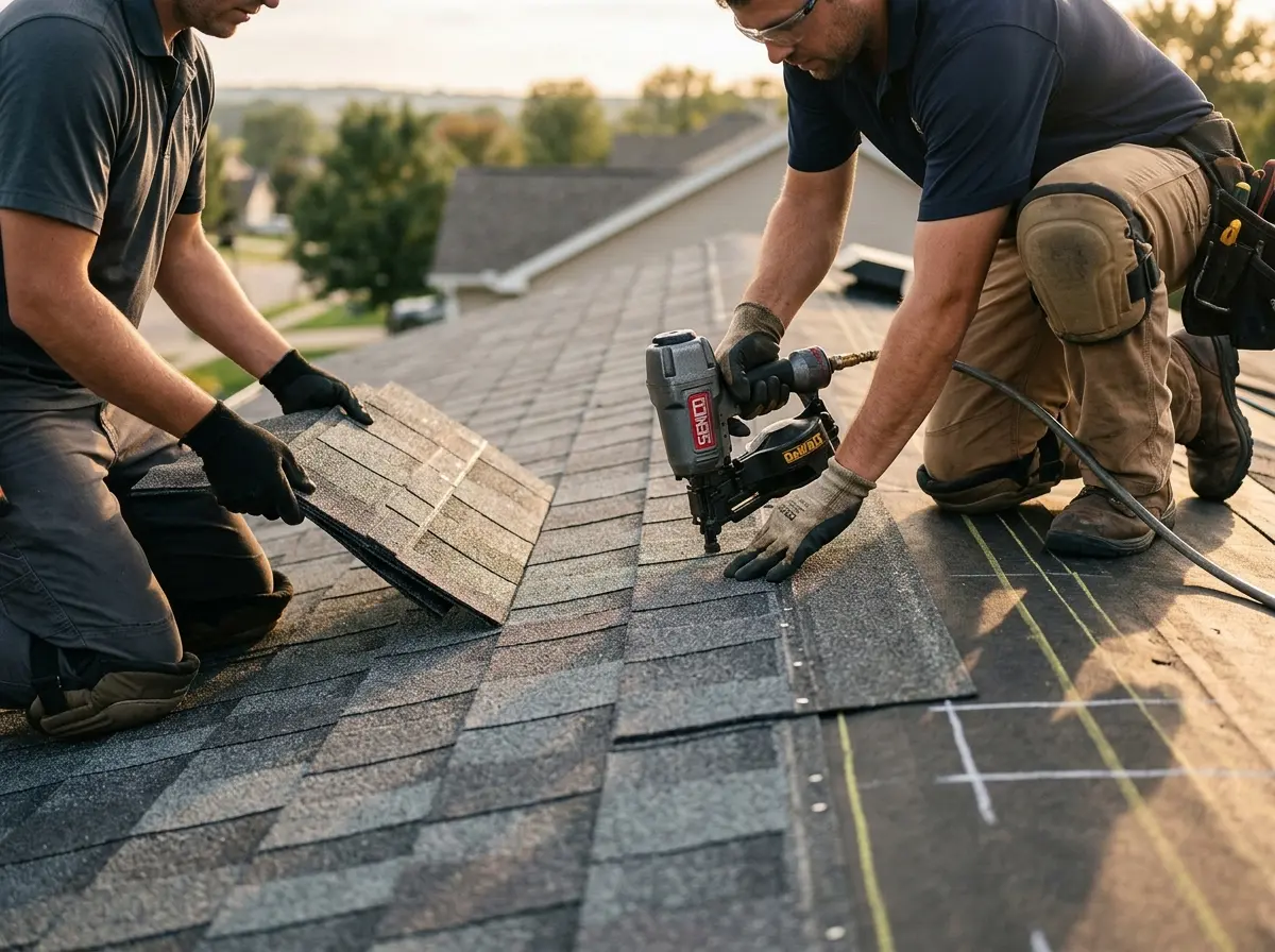 Professional roofer working on a residential roof in Herriman